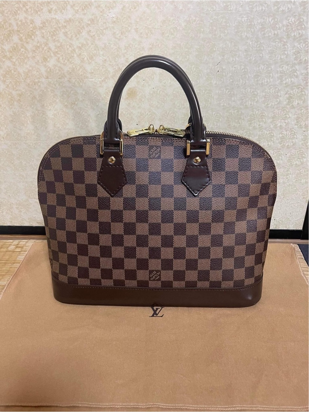 Louis Vuitton Damier Ebene Structured Satchel with Gold Hardware